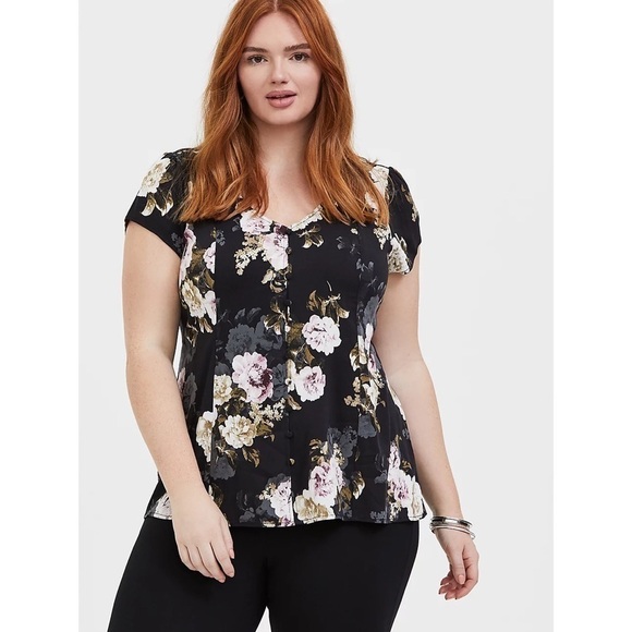 Torrid Stretch Challis Lace-Up Back Top Size 2 Button Front - Picture 1 of 10